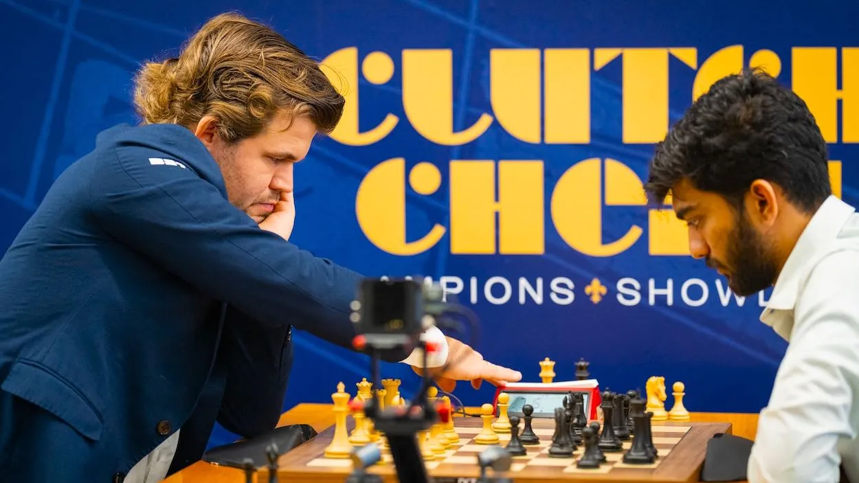Magnus Carlsen Takes Lead as Gukesh Struggles on Day 2 of Clutch Chess Champions Showdown